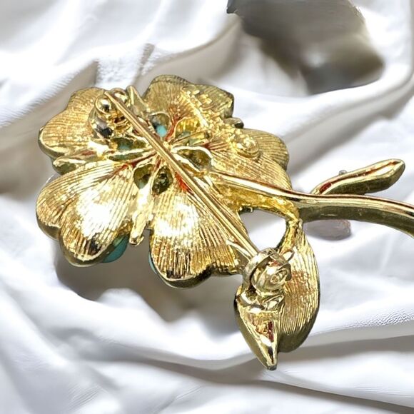 Vintage Sarah Coventry Turquoise Gold Pearl Floral Brooch and Earrings set - Picture 8 of 9